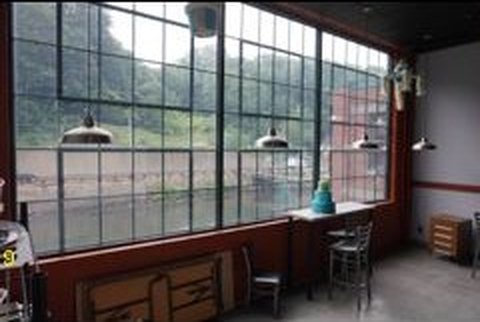 Dining space with Black River views