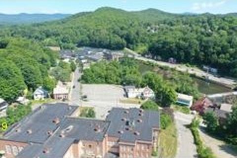 Aerial view of the campus including the cafeteria building